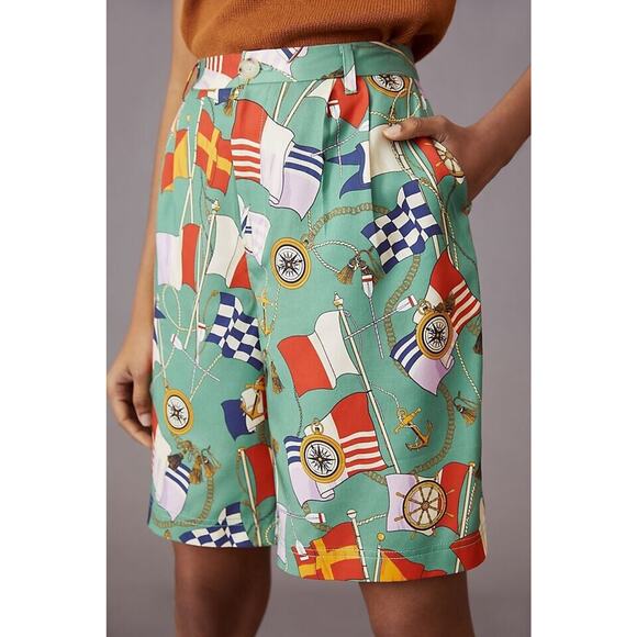 Anthropologie Maeve Printed Bermuda Shorts Size 2 Green Nautical